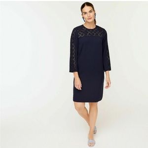 J.Crew Laser-cut eyelet shift dress 365 crepe navy size 10 #AK222 modest office